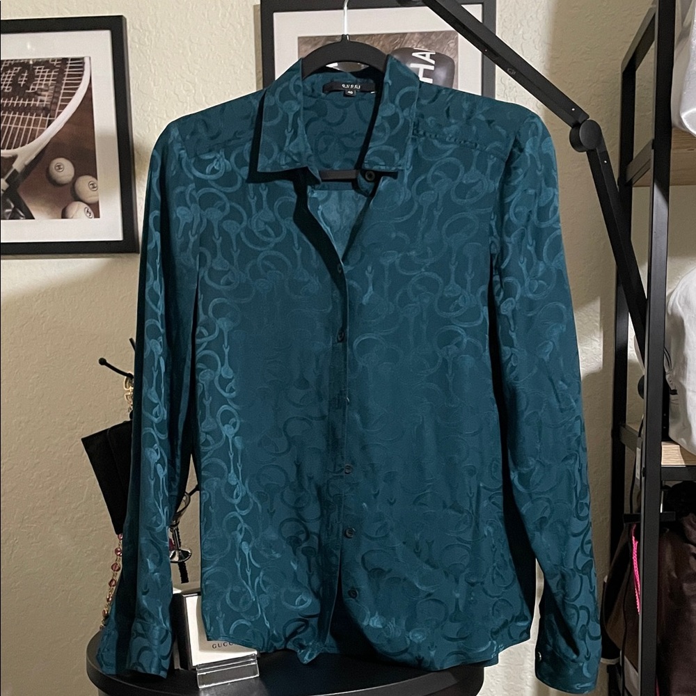 Gucci Dark Teal Silk Top